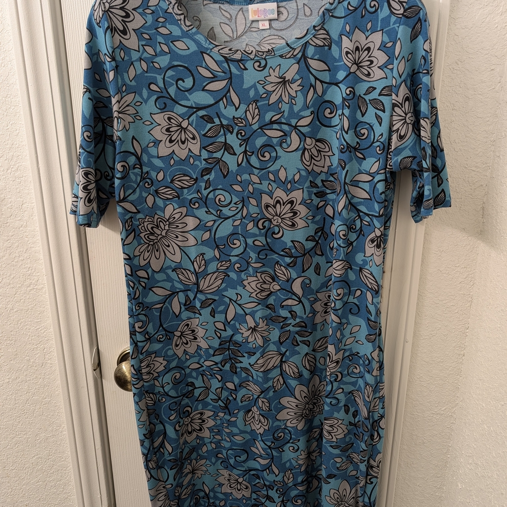 Floral Blue and Gray Dress